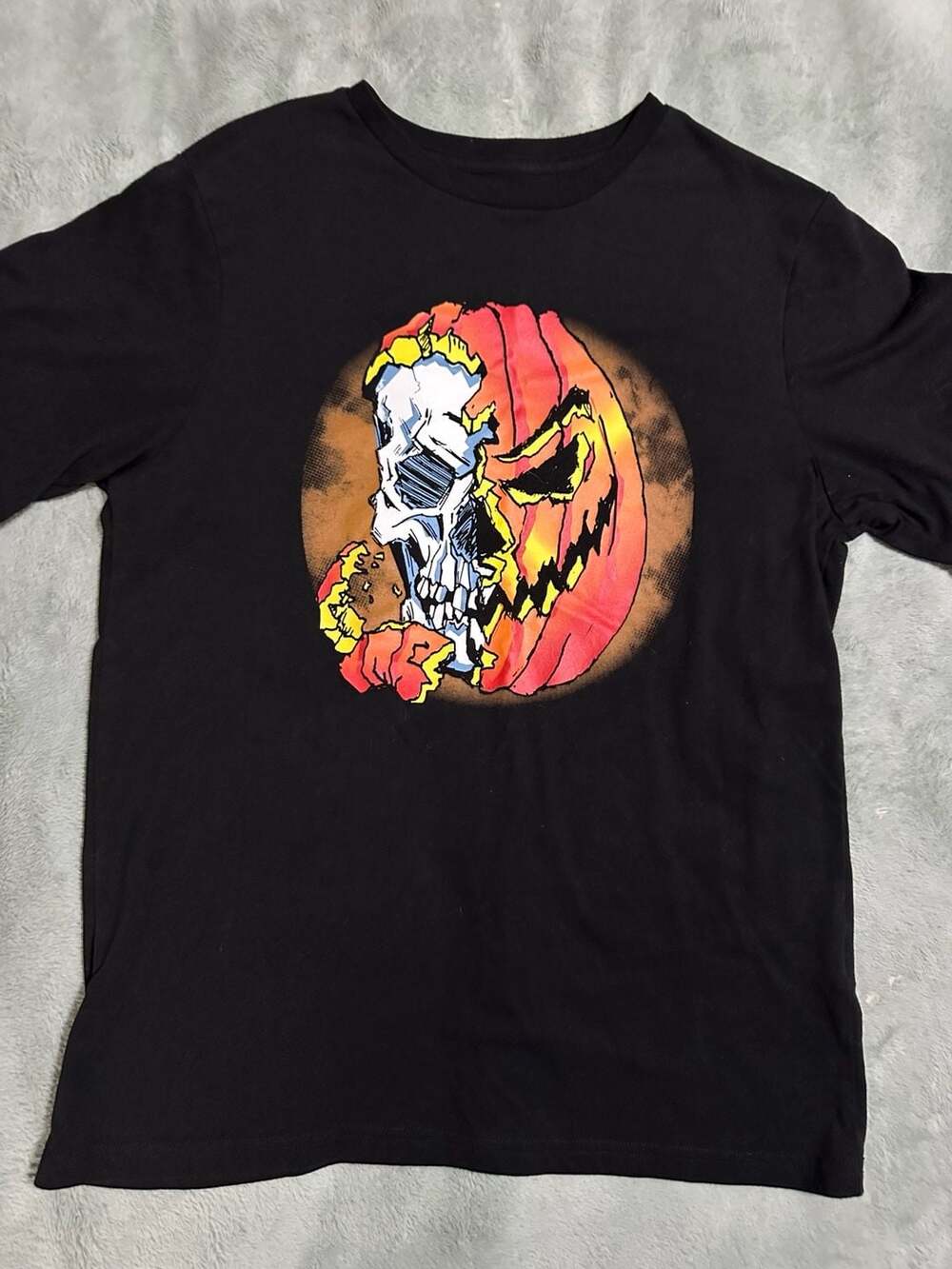 Way to Celebrate Halloween Tee Black Skull Pumpkin Print, Size XL 14-16 (Youth)
